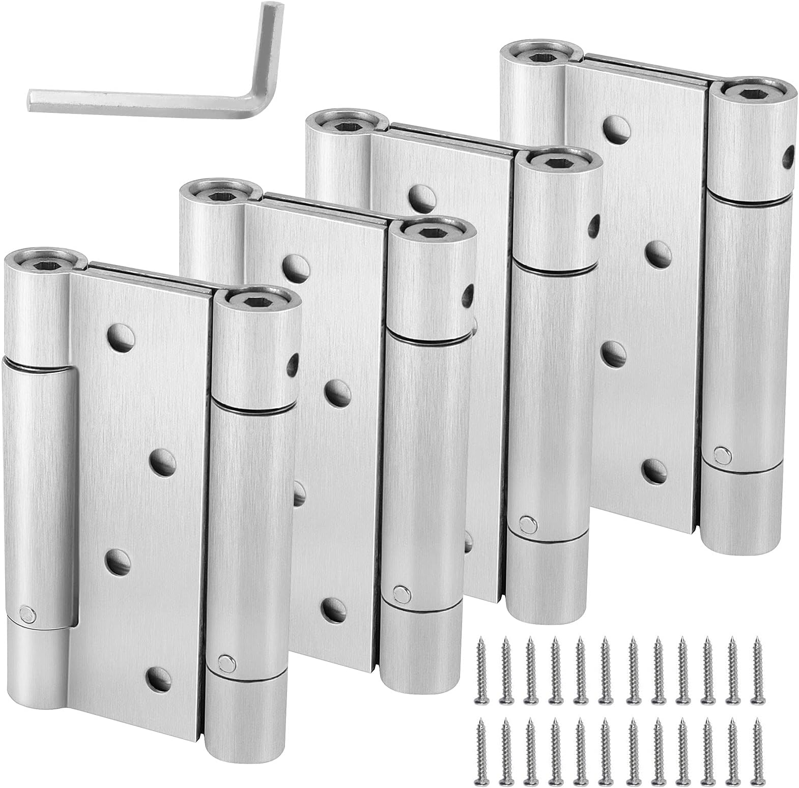 HOIGON 2 Pairs 4 Inch Double Action Spring Door Hinges, Heavy Duty Ball Bearing Self Closing Stainless Steel Double Action Spring Hinges with Screws and Adjusting Pin for Cafes, Bars, Saloons