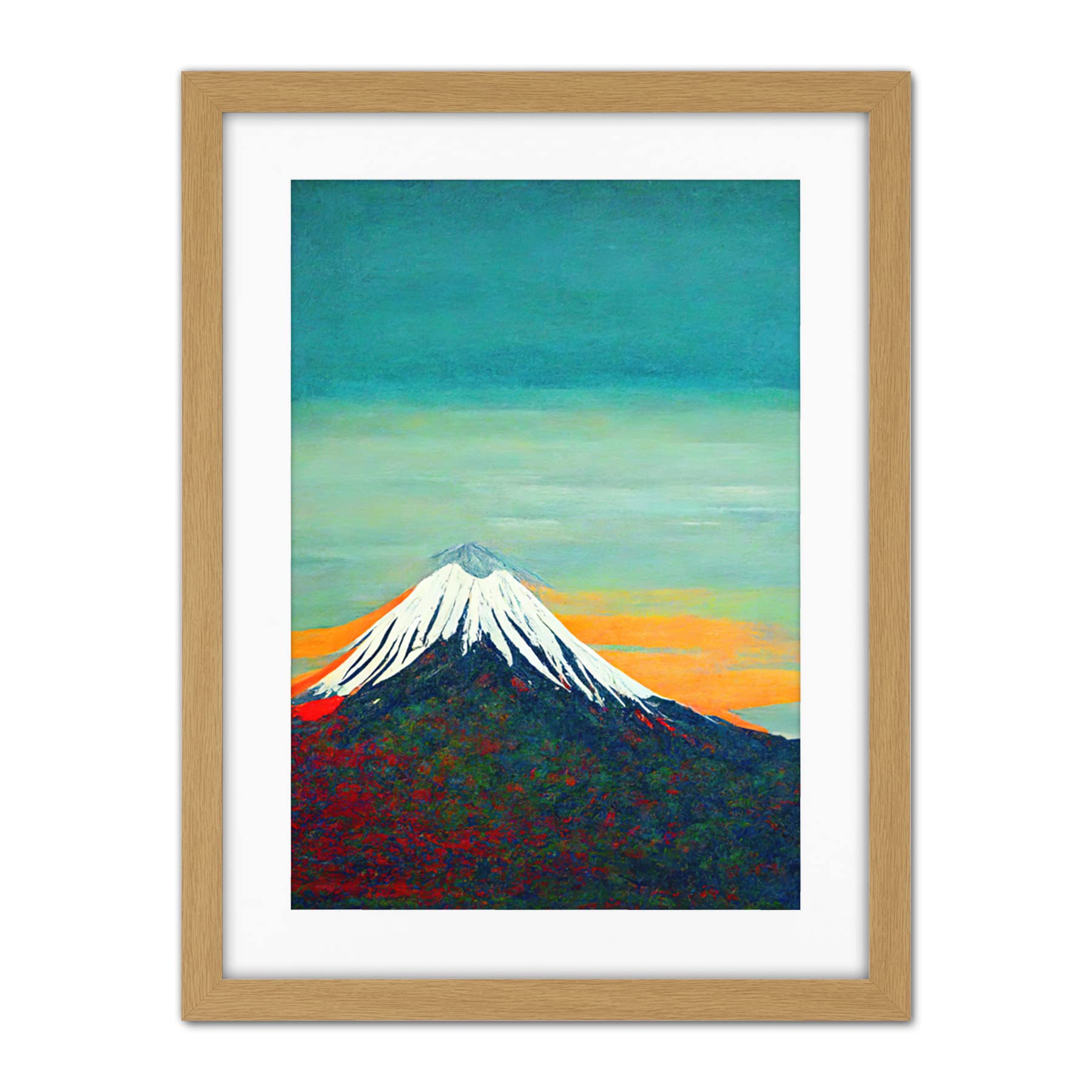 Doppelganger33 LTD Mount Fuji Volcano Peak At Sunrise Artwork Framed Wall Art Print 18X24 Inch