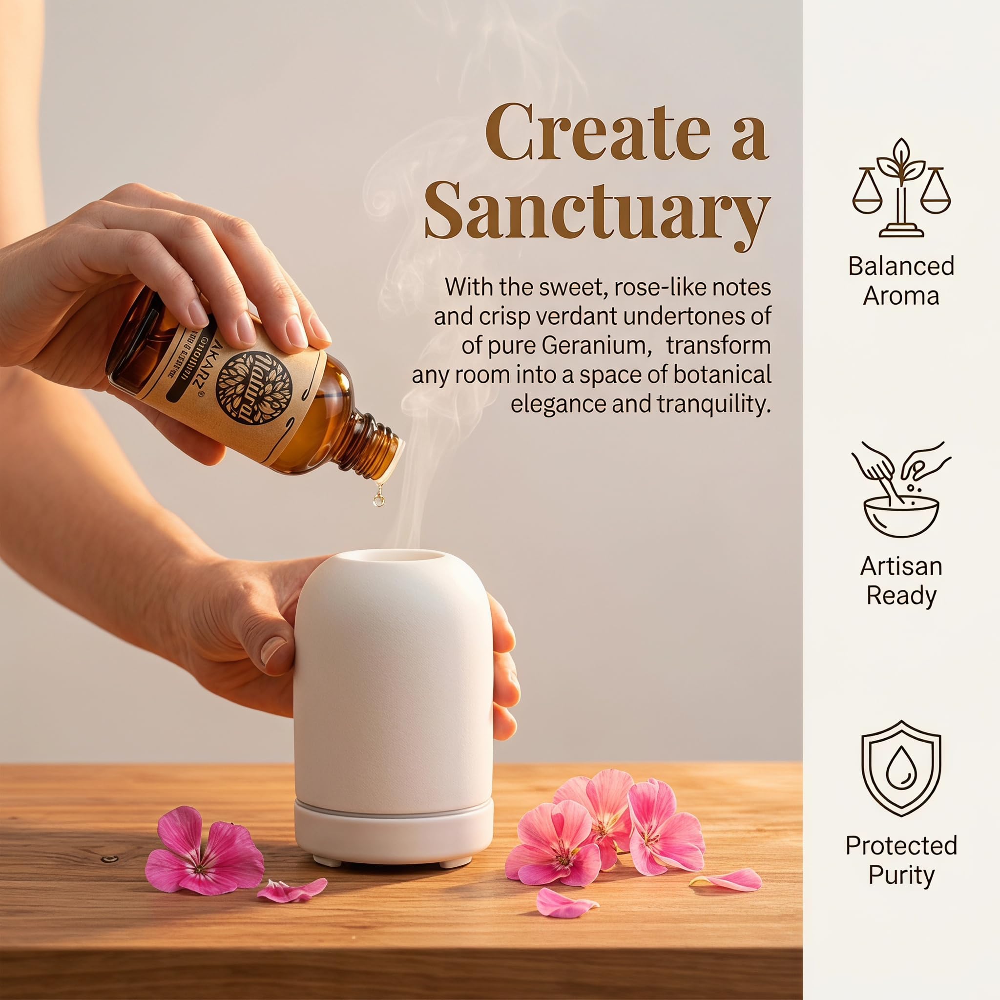 AKARZ 100ml Olejek esencjny z Geranium - Naturalny olejek aromatyczny do dyfuzorów, lamp aromatycznych i aromatów pomieszczeń