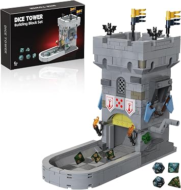 Dice Tower Castle Building Set, Creative Tabletop Games Toy with 7-Die Polyhedral Dice for DND Pathfinder, Suitable for Gamers and Enthusiasts