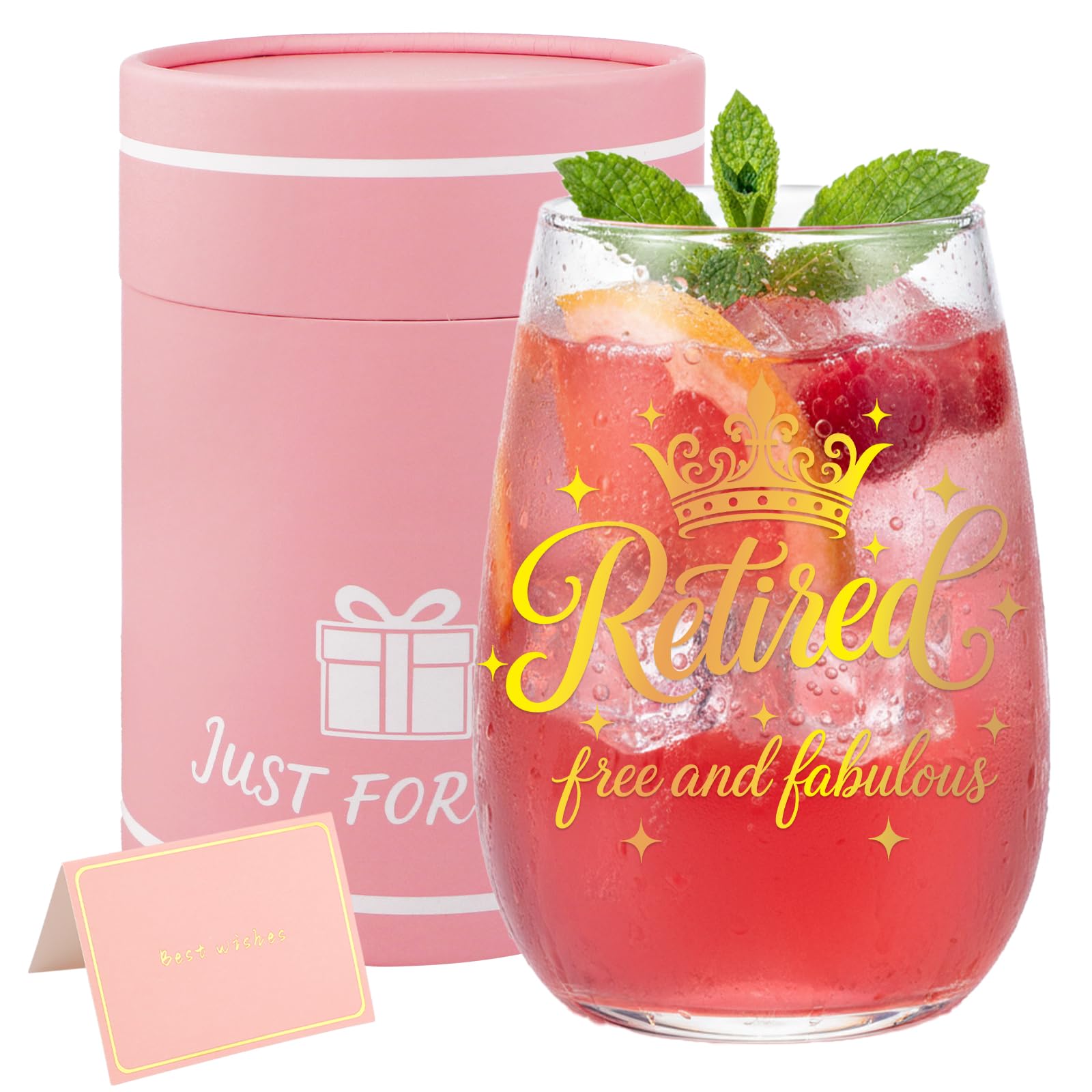 Bliceon Retirement Gifts for Women, Personalised Wine Glass with Card, 15oz Stemless Wine Glass Gift Set for Women, Friend, Sister, Teacher, Mum, Leaving Gifts for Colleague, Retirement Decorations