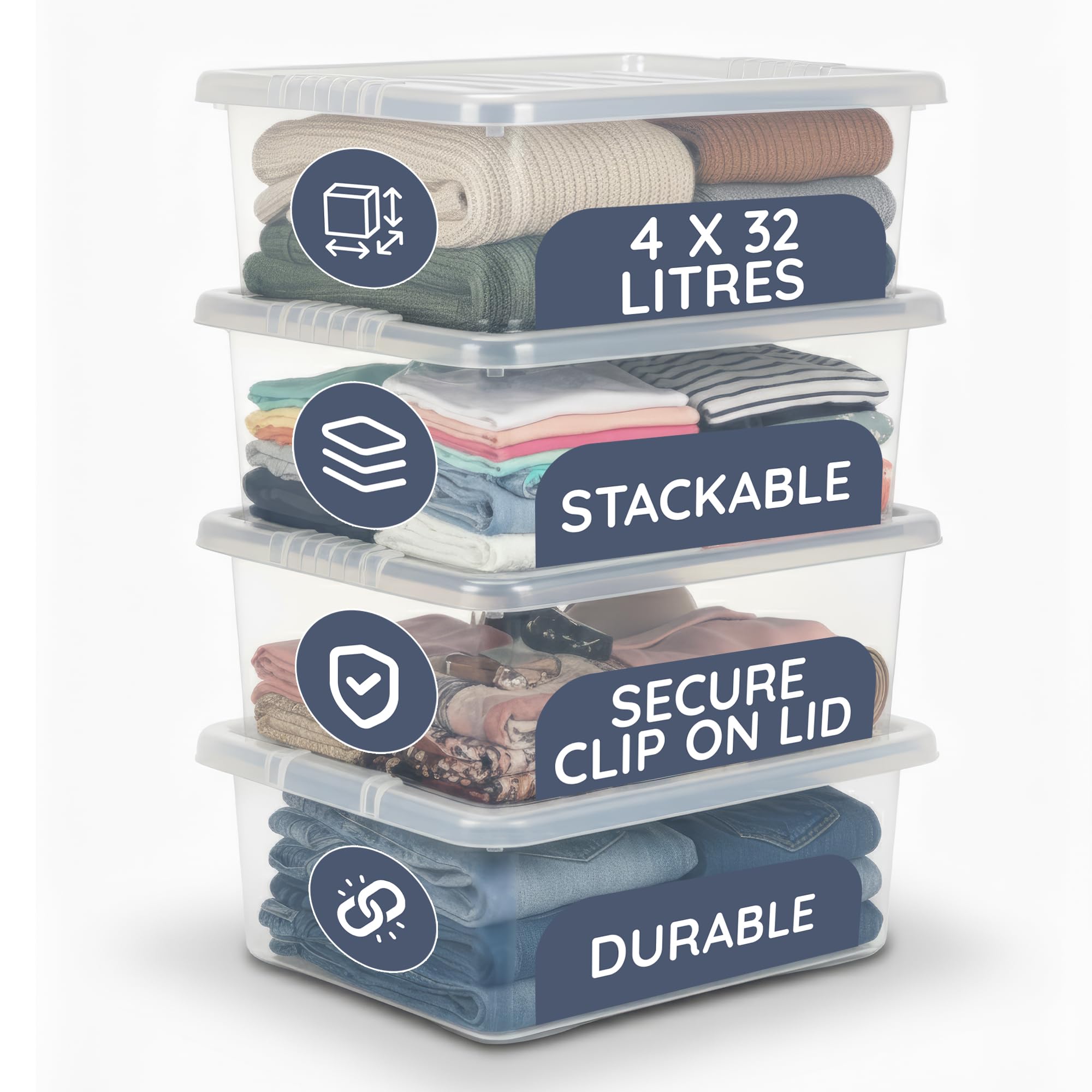 NIFTII 32L Pack of 5 Underbed Plastic Storage Box