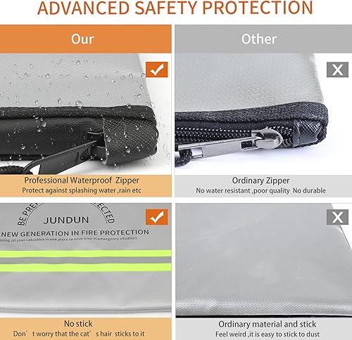 Miniatura 4 de JUNDUN Bolsa de dinero ignífuga, 10.6 x 6.7 pulgadas, impermeable e ignífuga con cierre de cremallera, bolsa de almacenamiento segura ignífuga para