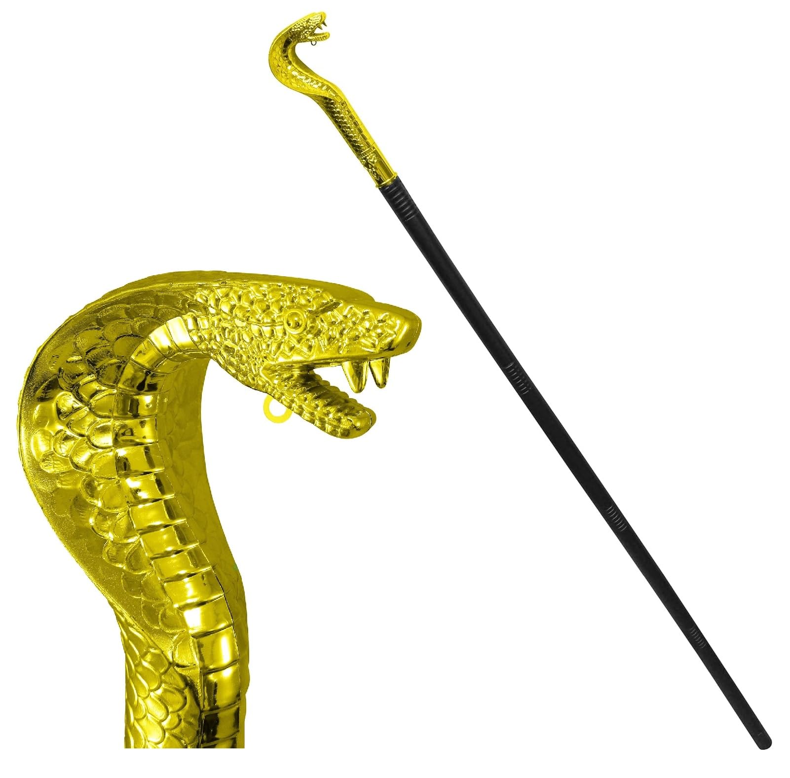 Snake Staff Gold 49 inch Voodoo Cobra Snakes Cane Anibus Egyptian Ankh Pharaoh Staffs Wizard Witch Scepter Wand Halloween Cosplay Costume Accessory Adjustable Size for Adults