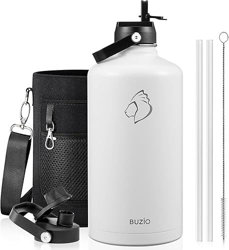 Miniatura 20 de BUZIO Botella de agua aislada de 24 oz, frasco de agua de boca ancha de acero inoxidable con tapa de pajita, frío durante 48 horas a prueba de