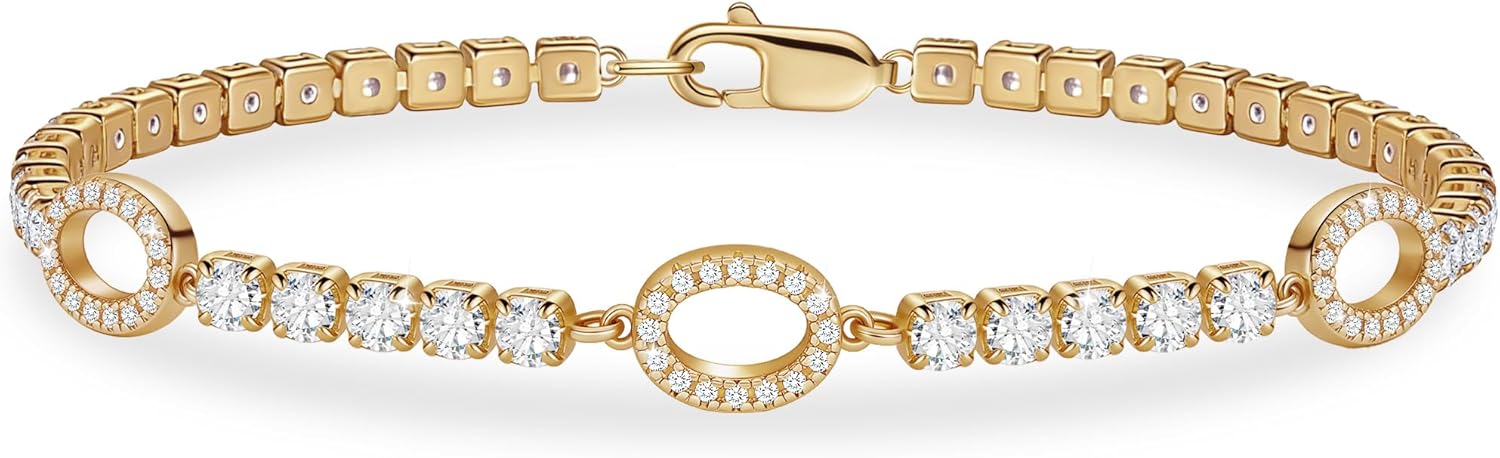 Diamond Tennis Bracelets for Women, 14K Gold Bracelets for Women Cross Bracelet Size 6.5 to 7.5 Mothers Day Gifts for Grandma Anniversaries Engagement Gifts
