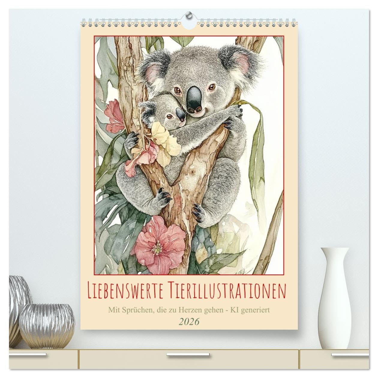 Liebenswerte Tierillustrationen (hochwertiger Premium Wandkalender 2026 DIN A2 hoch), Kunstdruck in Hochglanz: Gezeichnete Tierdarstellungen und herzige Sprüche - KI generiert (CALVENDO Tiere)