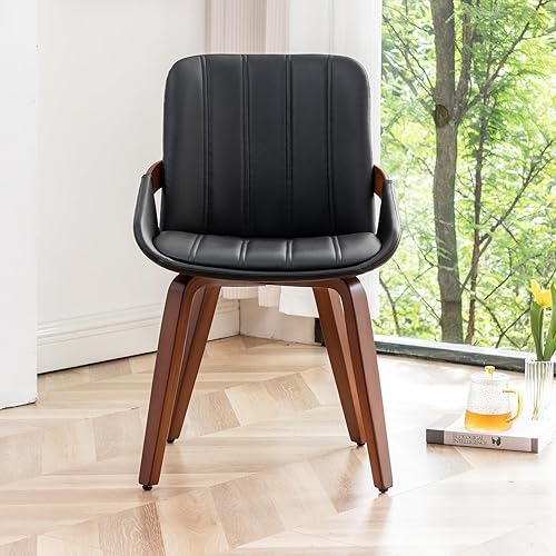 Miniatura 9 de YOUUGIOR Sillas de comedor tapizadas de piel sintética modernas de mediados de siglo, sillas de acento sin brazos con patas de madera natural