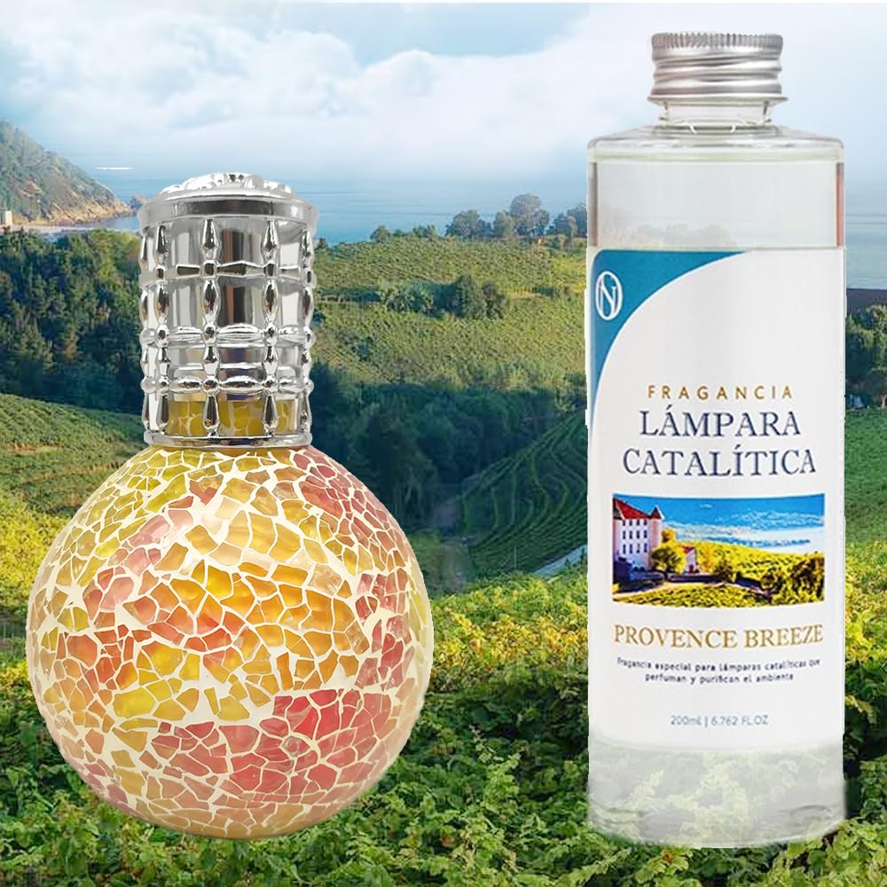 Pack Ahorro Lámpara Catalítica Mosaico Bicolor + Fragancia Aroma Provence Breeze 500ml. Elimina Malos olores e impurezas, perfuma y Limpia.