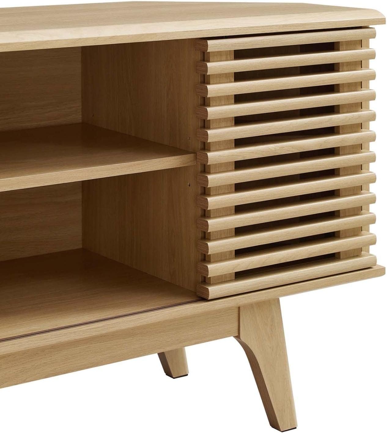Modway Render Mid-Century Modern Low Profile 46" Corner Media TV Stand in Oak, 15 x 46 x 23