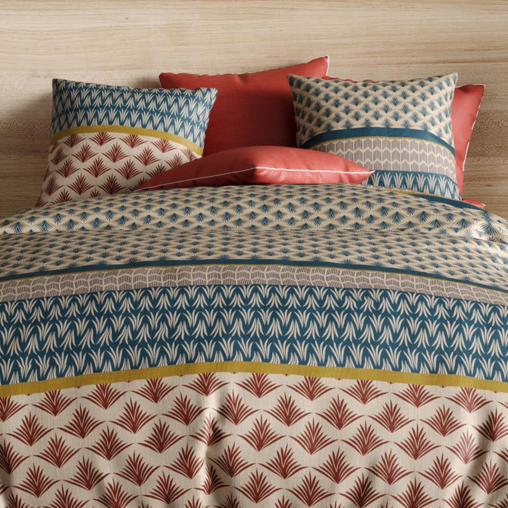 Housse de Couette réversible 220x240 cm + 2 taies d'oreiller 63x63 cm Percale de Coton Manille
