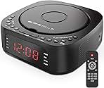 CD Player Alarm Clock with Remote:CD/MP3,Bluetooth,FM Radio with Speakers,USB Charger and Dimmable Display for Bedroom-Dual Alarm with Optional Sound Suitable for Heavy/Light Sleeper