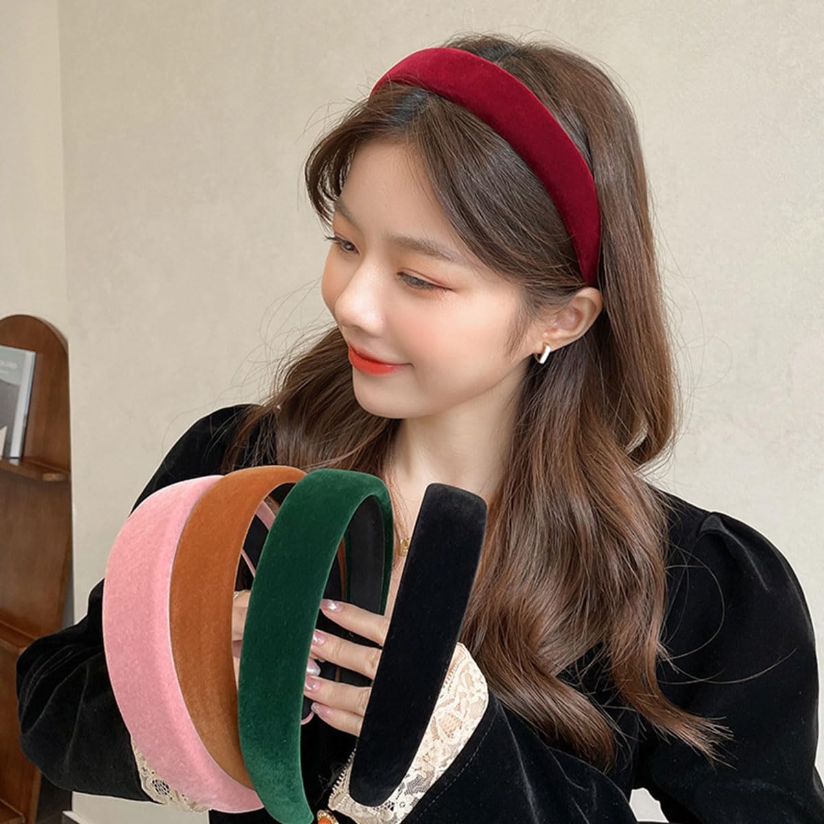 scicent Headbands for Women's Hair 3 PCS Wide Hairbands Soft Sponge Hold Hairband Non Slip Head Band Fashion Headband Hair Accessories for Girls (Black+Dark Red+Dark Green) 12717 - Image 2