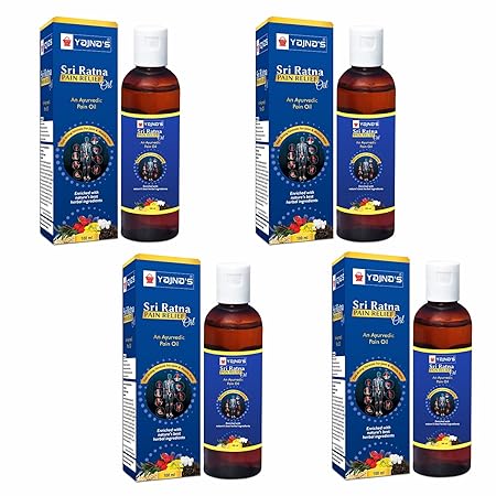 YAJNAS Sri Ratna 100 ml (4 Bottles Pack) Ayurvedic / Natural Pain Relief Oil for Knee, Shoulder and Muscular Pain, Arthritis Pain, Joint Pain, Back Pain, Upper Back Pain, Neck Pain, Sprains and Spasms