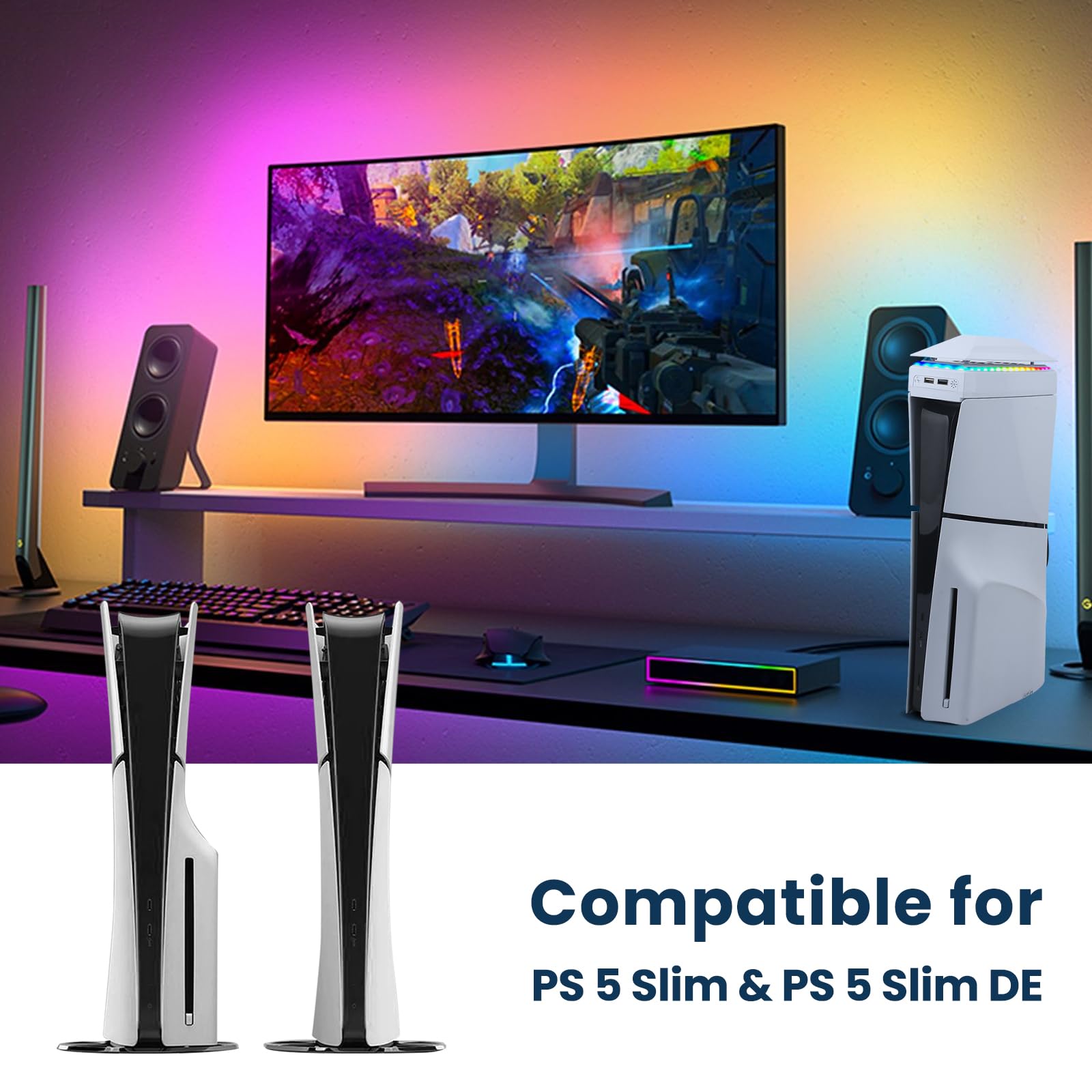Raryars Console Cooling Fan for PS5 Slim with Dust Cover Colorful LED Light for PS5 Slim Console Disc Edition & Digital Edition Silent Absorb Fan Cooler with 2 USB Port Playstation 5 Slim Cooling System thumbnail 14