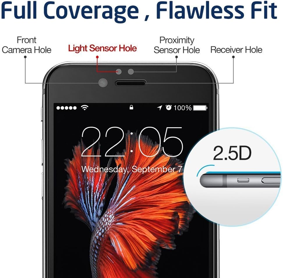 iPhone 6 /6s Screen Protector, ESR iPhone 6 / 6s [3D Touch Compatible] 0.2mm Full Screen Tempered Glass Protector for iPhone 6 /6s 4.7 inches (Black)