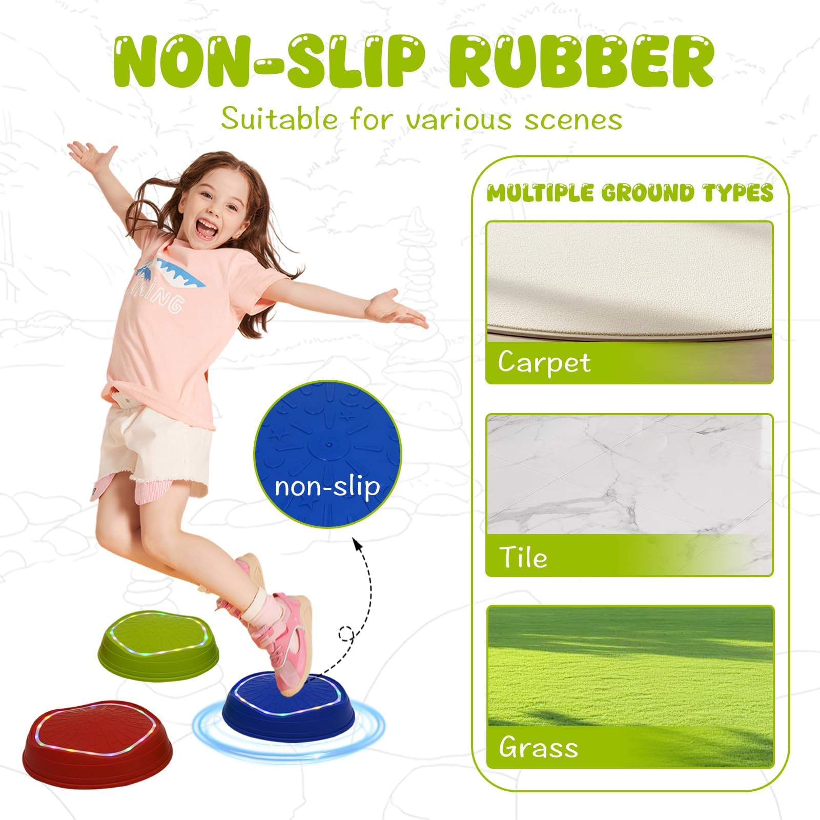Pierres d'Équilibre Enfants 5PCS Parcours Motricité avec Musique et Lumière – Formation d'Équilibre Antidérapantes Jouets Sensoriels Int-Ext 3-8 Ans 70 kg