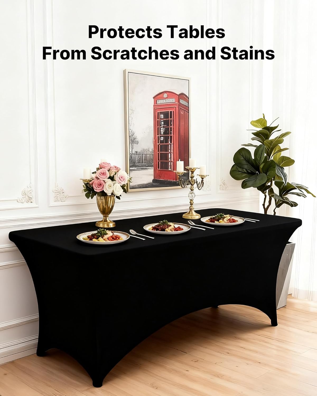 VEVOR 3 Pack Table Cloth for 6FT Rectangular Fitted Events, Wrinkle-Resistant Stretch Black Table Covers, Washable Spandex Tablecloth Protector, for Party, Wedding, Cocktail, Banquet, Festival - Image 2