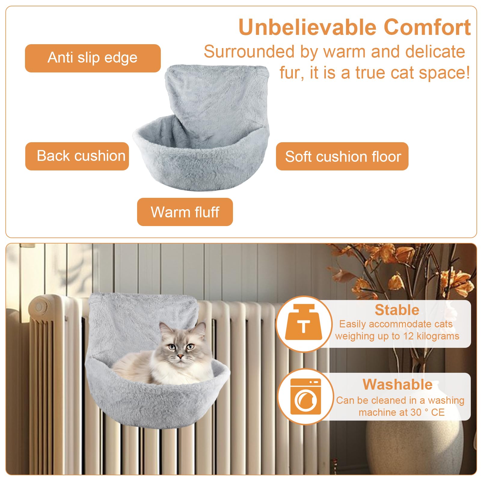 HäNgebett für Katzen Heizung 45.5x39x25.5cm Katzen Heizungsliege Heizungsliege Katze Katzenliege Heizung Katzenhöhle für Passend für Alle Heizkörper Aufhängen am Rand des Bettes