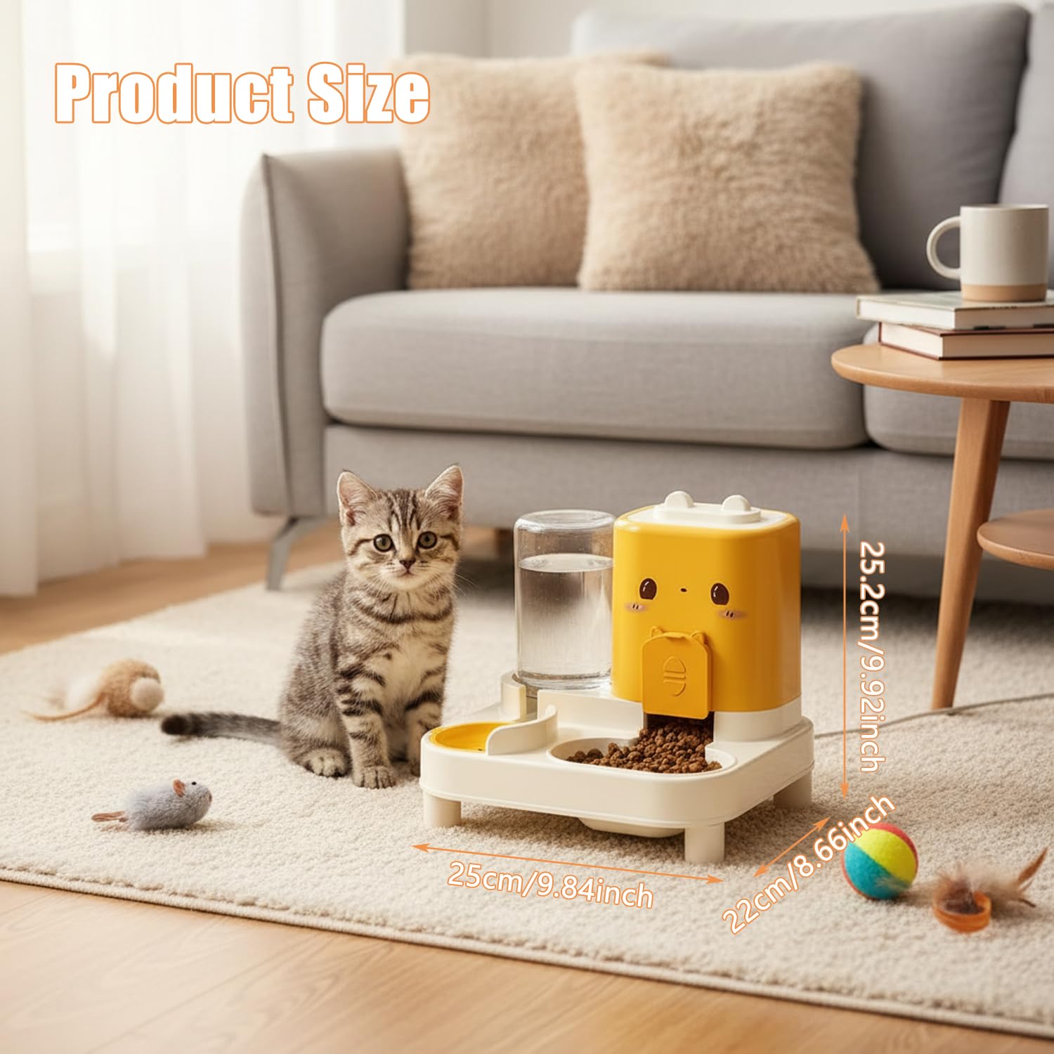 Wasserspender Futterspender für Katze und Hund, 2-In-1 Automatischer Trockenfutterspender, Automático Gravity Futterautomat Katze, Haustiere Futterstation, für Kleine Hunde Katzen (Gelb)