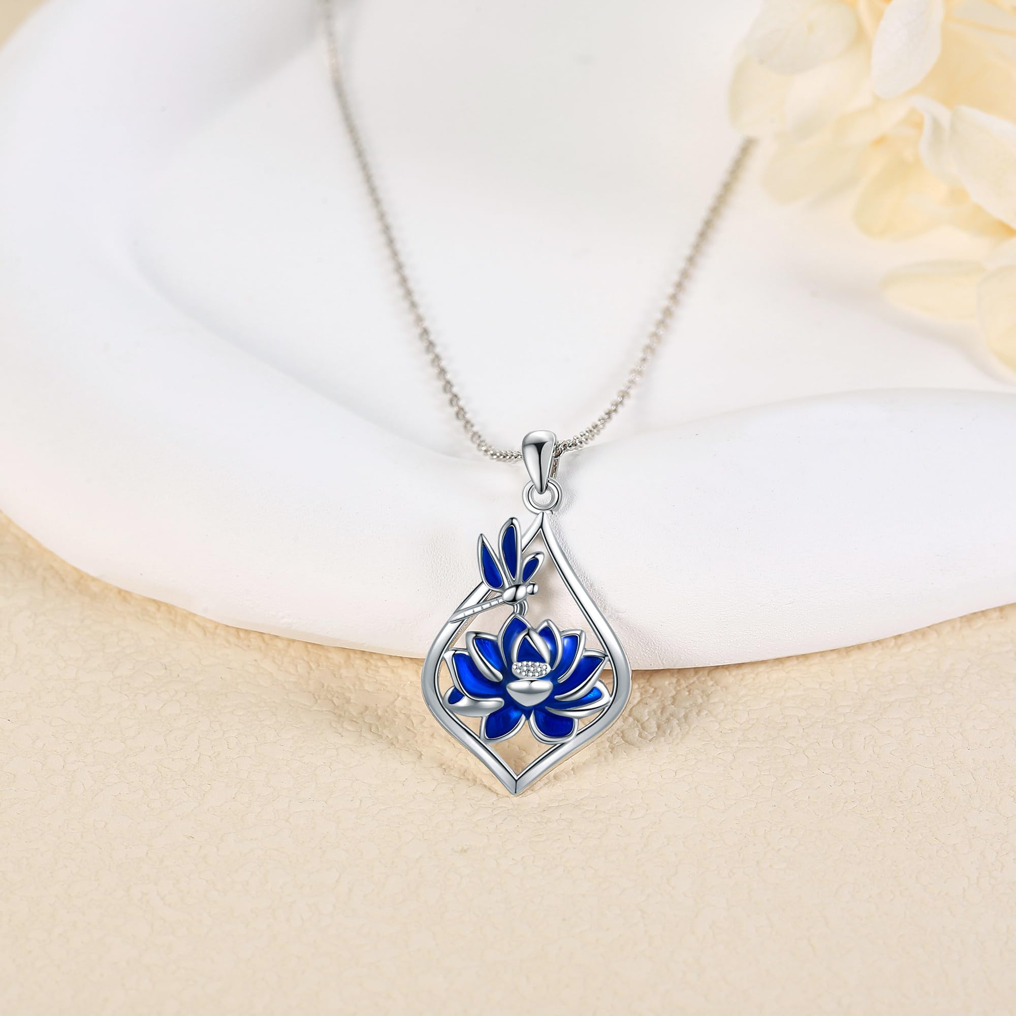 ONEFINITY Collana con ciondolo a forma di fiore di loto, in argento Sterling, ideale come regalo per guarigione buddista