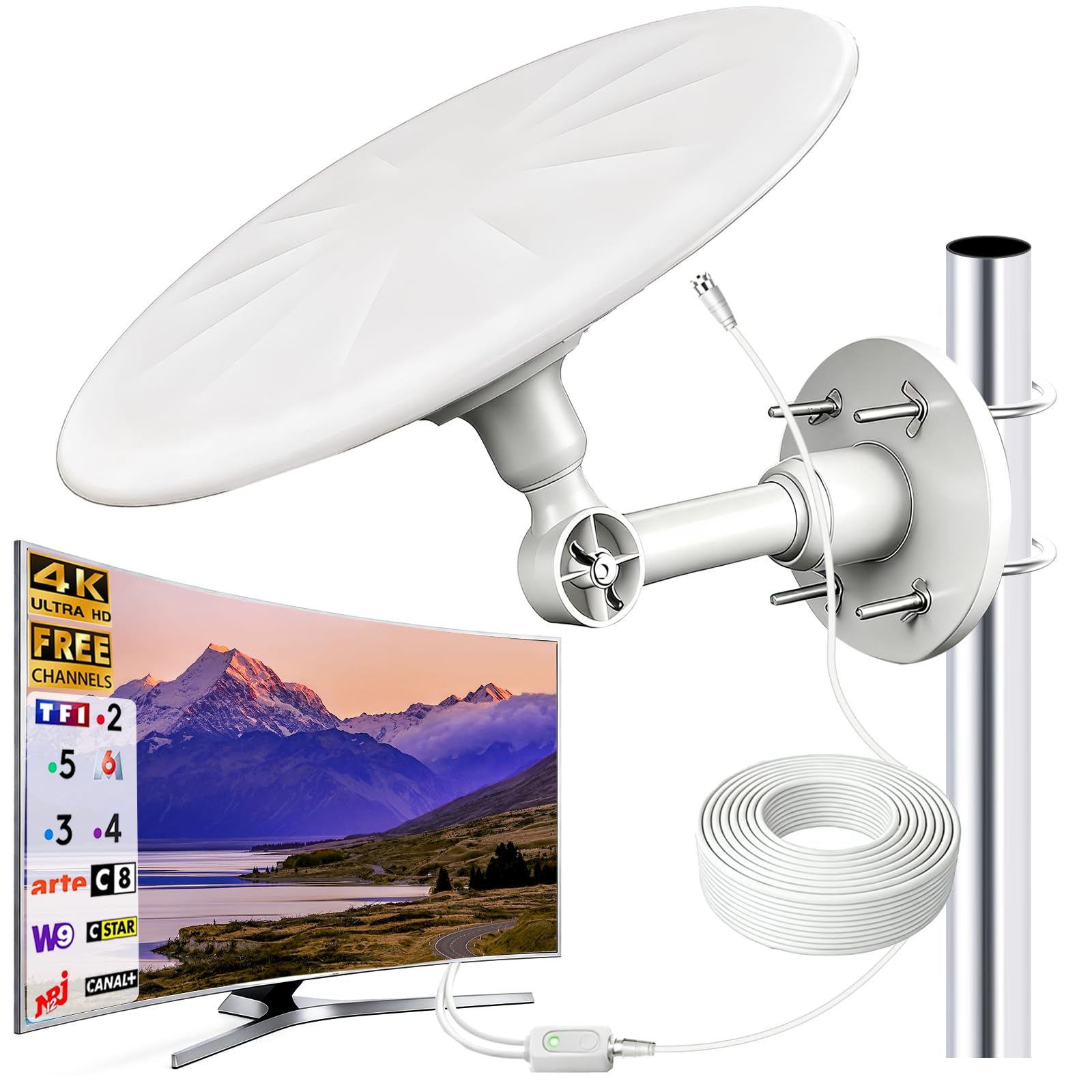 Antenne TV Exterieure Puissante,Antennes TNT Exterieur Puissante,35FT Câble