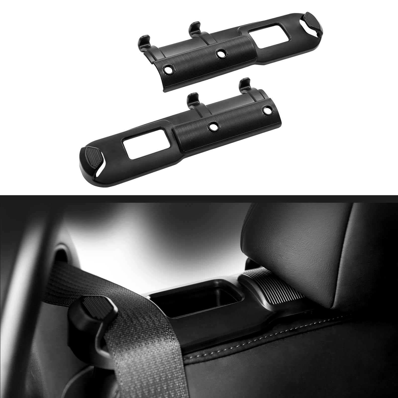Rislobx 2 Pack Backseat Seat Belt Guide Holder Compatible with Tesla Model Y 2021-2024, ABS Seat Belt Guide with Double Hanger (Black)
