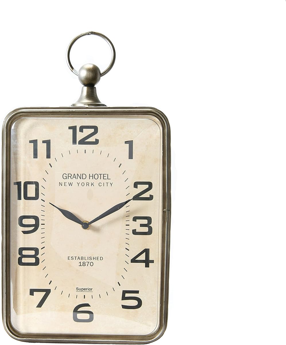 Metal Rectangle Hanging Clock with Handle Decoration on Top