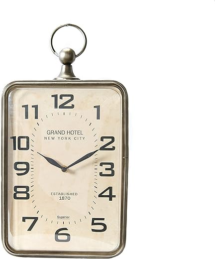 Creative Co Op Metal Rectangle Hanging Clock photo Creative Co-Op Metal Rectangle Hanging Clock with Handle Decoration on Top