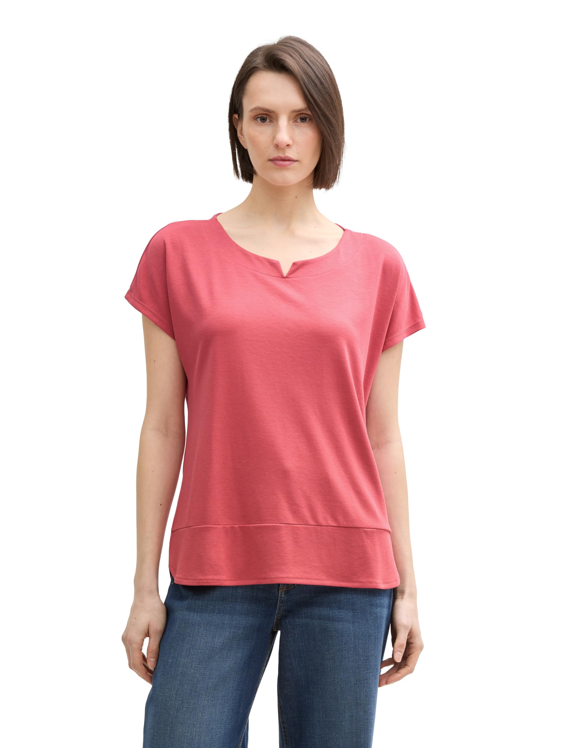 Tom Tailor Damen Basic T-Shirt mit weitem Rundhalsausschnitt