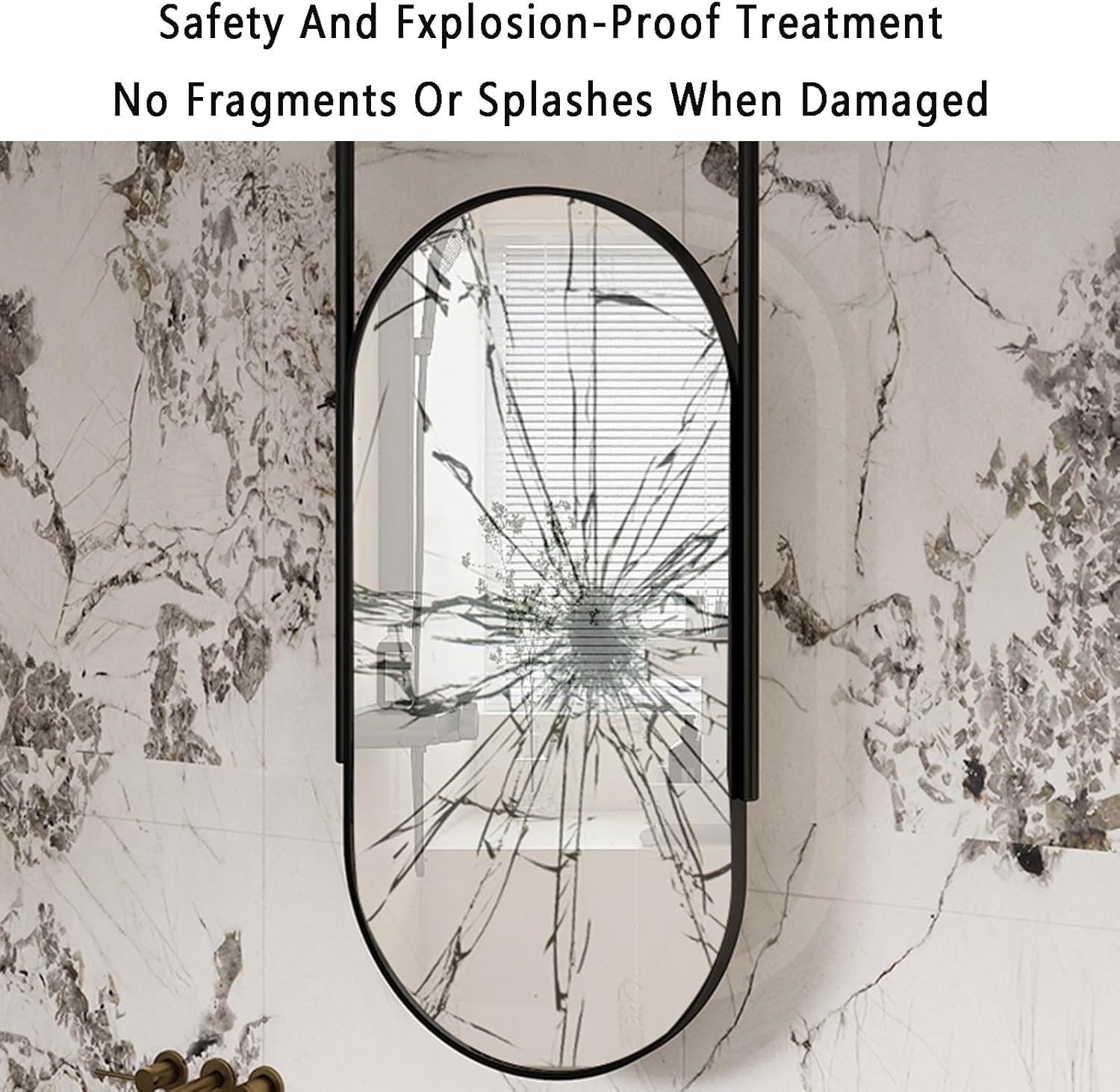 バスルーム用天井取り付けミラー、調節可能な吊り下げロッド、金属フレームの楕円形化粧鏡、クリアで実用的、玄関クローク用(Gold,50