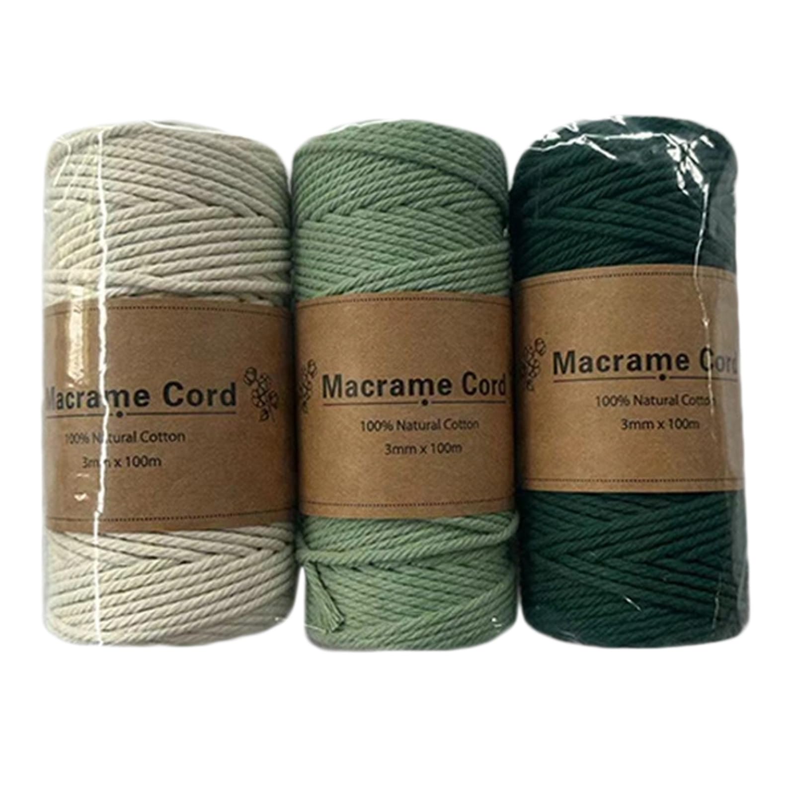 YWLUUOO 3Rolls Colorful Cotton Yarn 3mm 100m Colorful Cotton Cord Twisted String Cord for Wall Hanging Plant Hangers Natural Rope