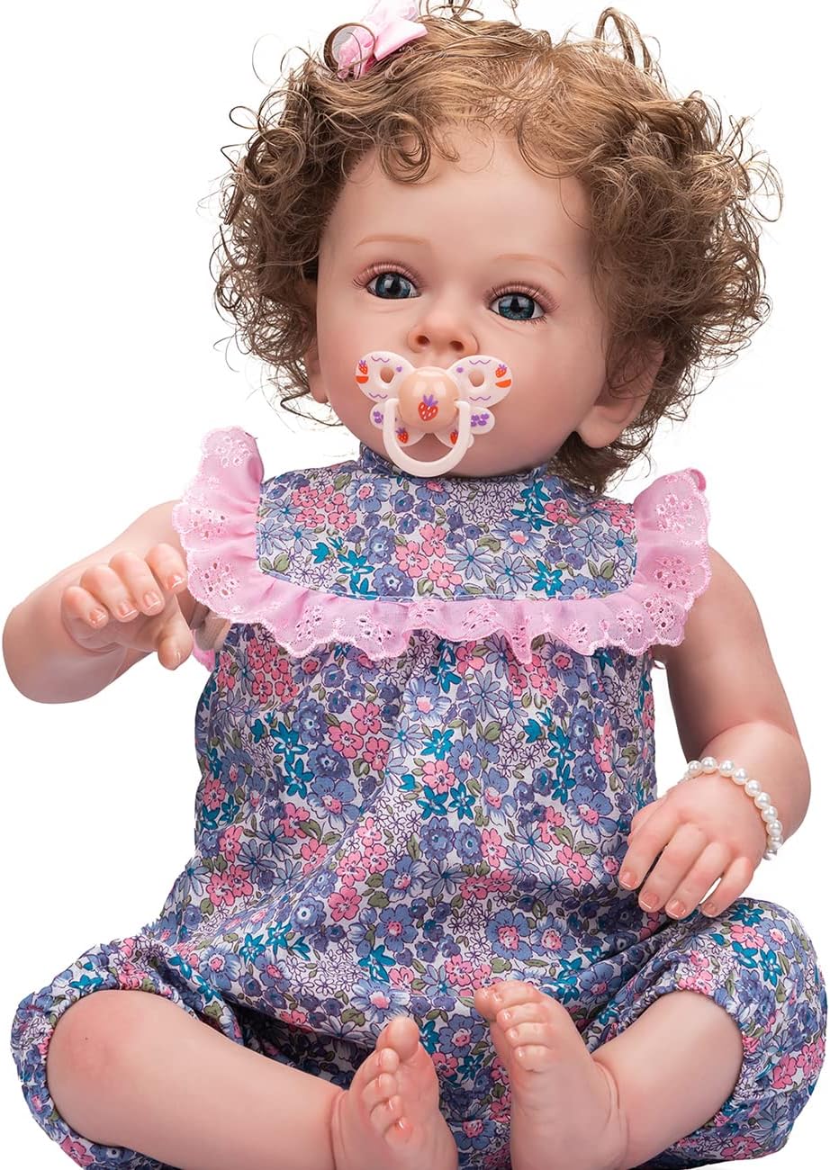 Pinky Reborn Baby Dolls Girls Handmade 24 Inch Silicone Newborn Baby Doll Collectible Real Life Reborn Toddler Gift for Kids Age 3+ (Brown Hair)
