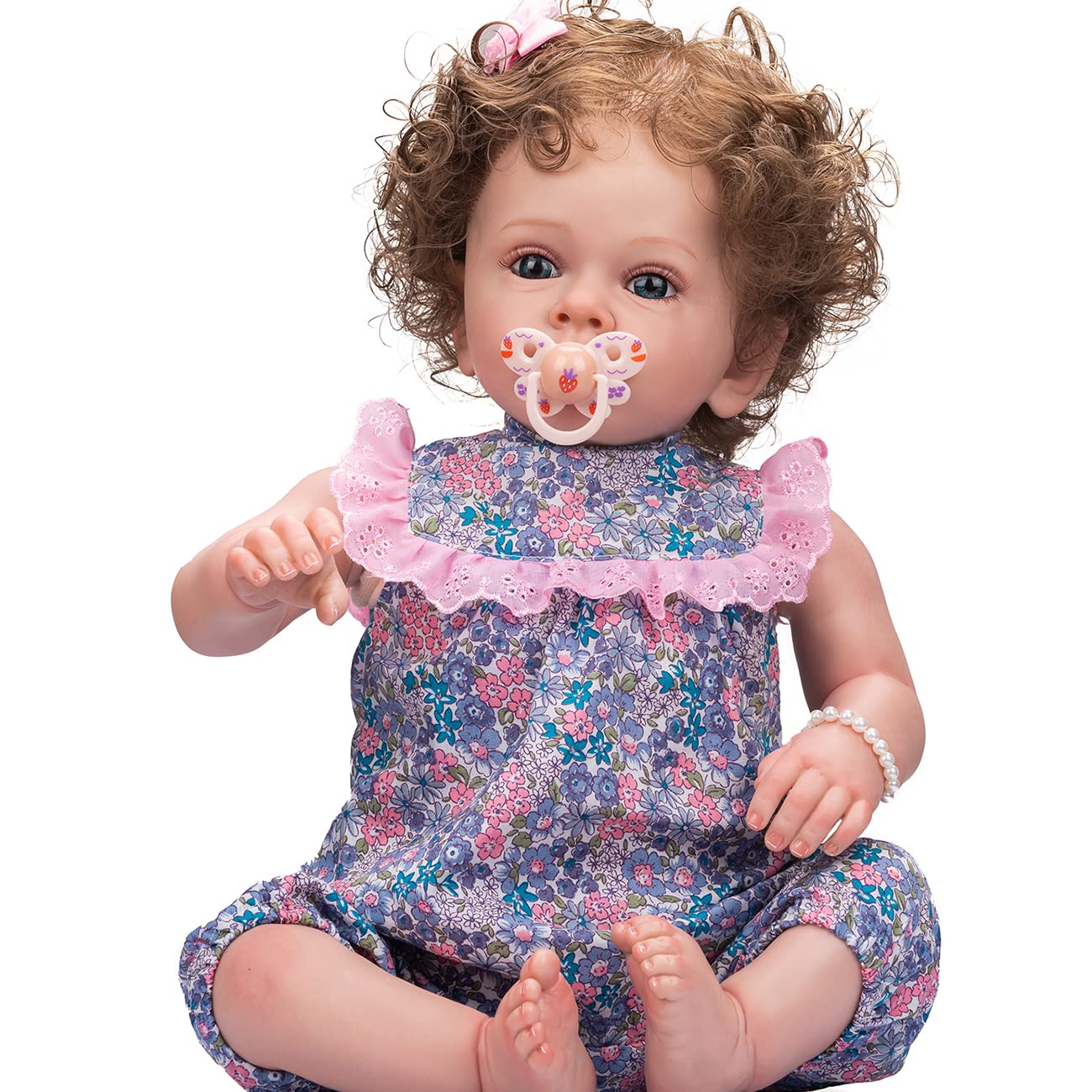 Pinky Reborn Baby Dolls Girls Handmade 24 Inch Silicone Newborn Baby Doll Collectible Real Life Reborn Toddler Gift for Kids Age 3+ (Brown Hair)