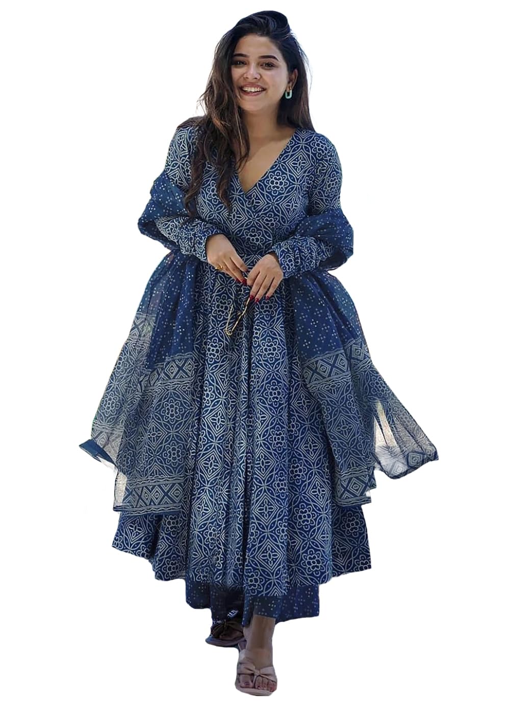 GoSriKi Women’s Rayon Viscose Anarkali Printed Kurta with Palazzo & Dupatta GoSriKi Women’s Rayon Viscose Anarkali Printed Kurta with Palazzo & Dupatta