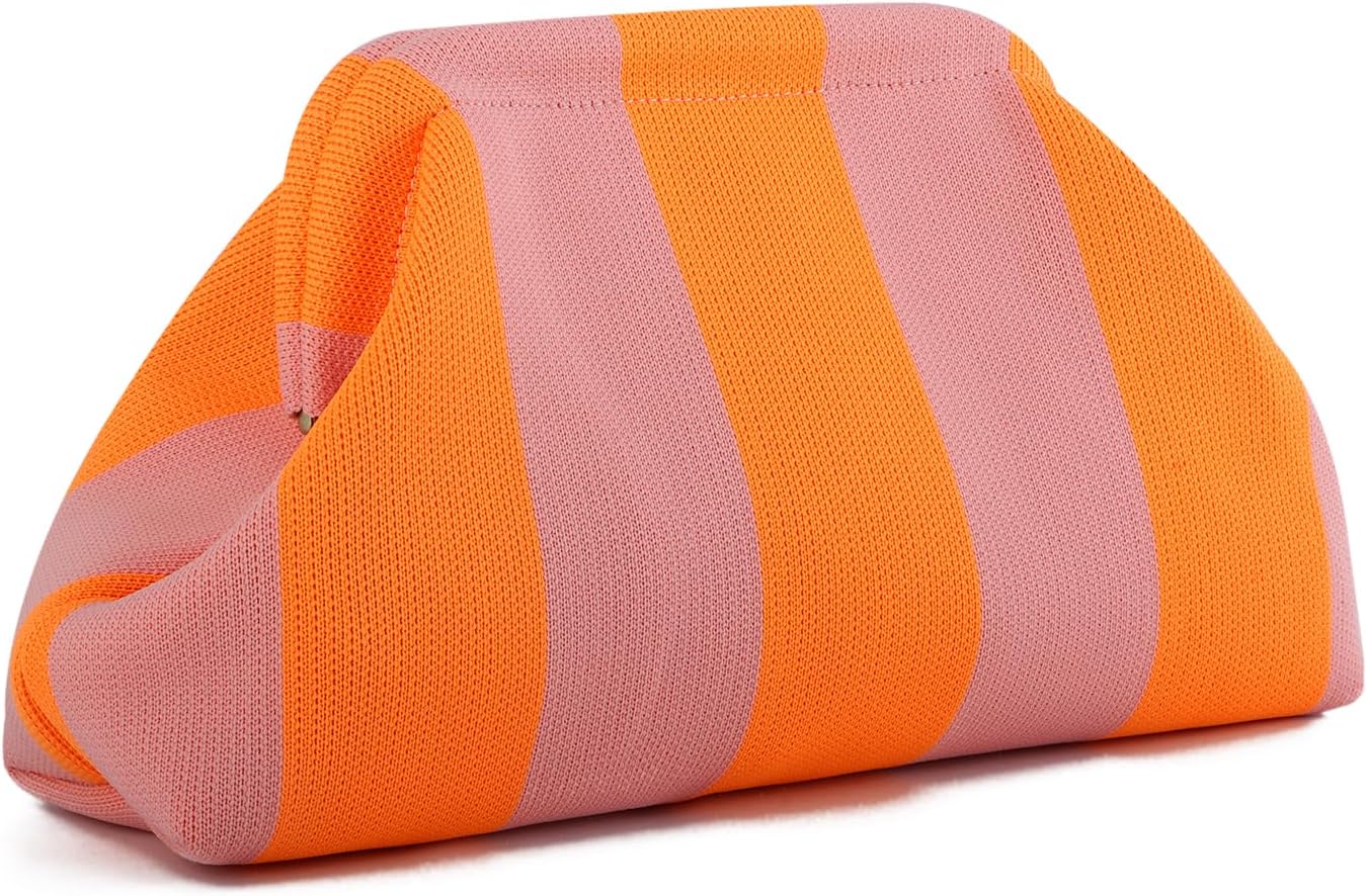 Oweisong Summer Beach Clutch Purse for Women Striped Evening Handbag 2026 | for Summer Vacation, Woven Crochet, Stripe Purse, Kiss Lock, Black and White Bag, Tan and Black Clutch