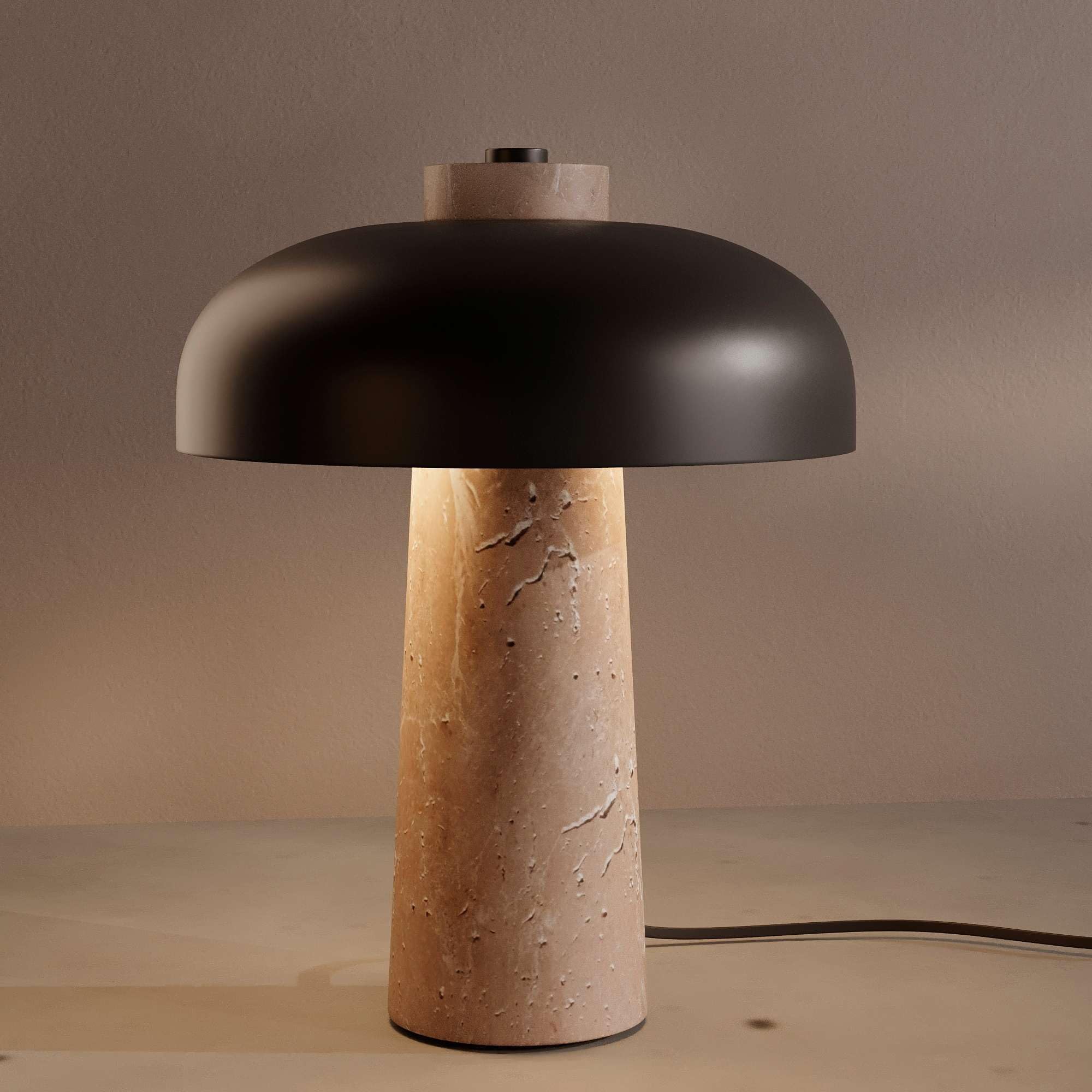 B·LED Barcelona Tischlampe aus Naturstein mit Marmorsockel, modernes minimalistisches Design, warmes LED-Stimmungslicht, Aluminium-Schirm in Weiß oder Schwarz, ideal für Wohnzimmer, Nachttisch