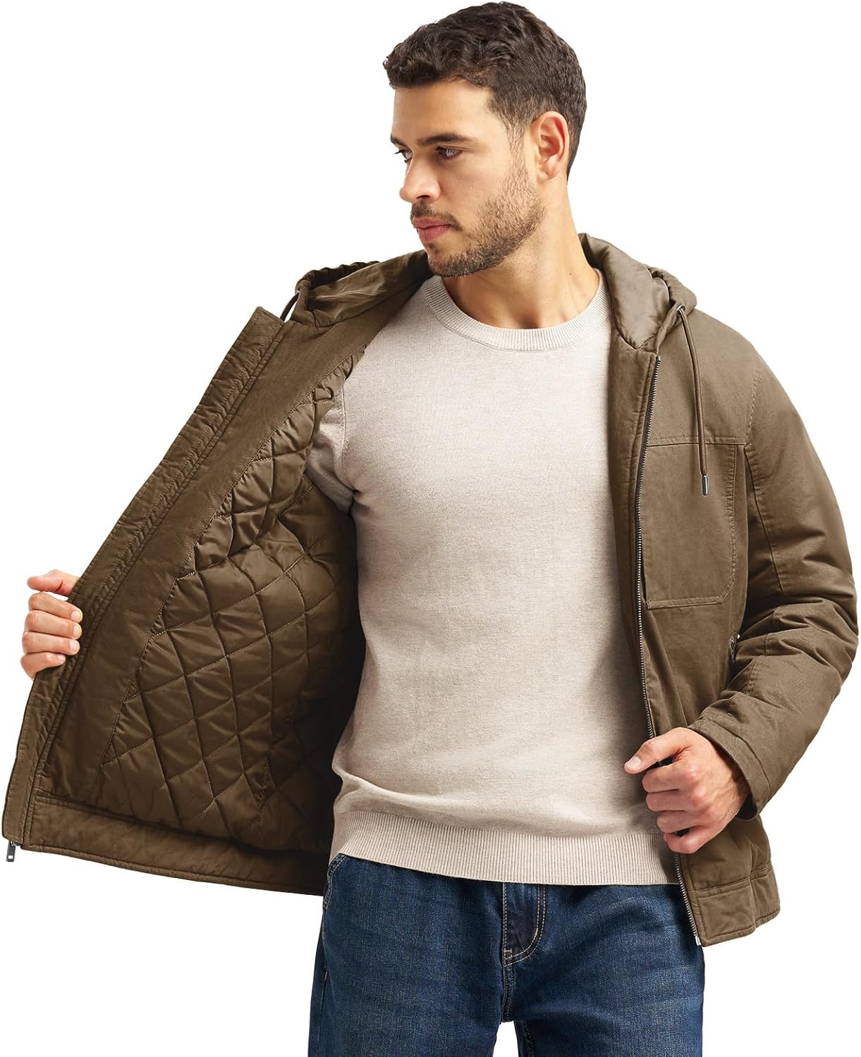 TBMPOY Men's Winter Work Jackets Hooded Quilted Lined Workwear Utility 4 Pockets Cotton warm Active Coats - Image 5