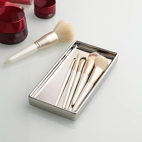 Vista 5 de Bandeja de plato de joyería Bandeja de cerámica Bandeja de baratija Rectangte Vanity Maquillaje Bandeja de espejo plateado