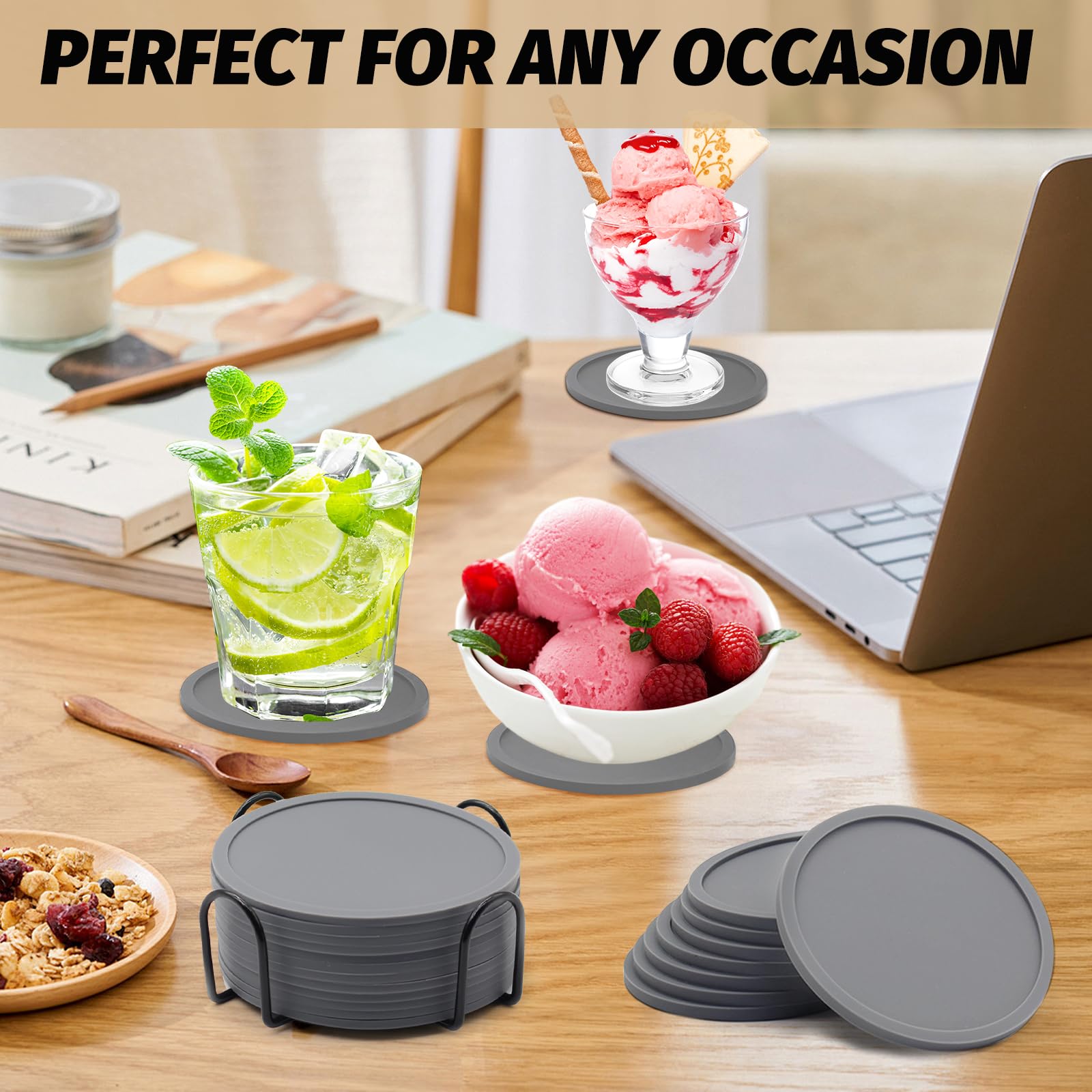 Sottobicchieri Silicone 12 Pezzi - Grigio, Antiscivolo, Isolati, Per Birra E Tazze - Foto 3