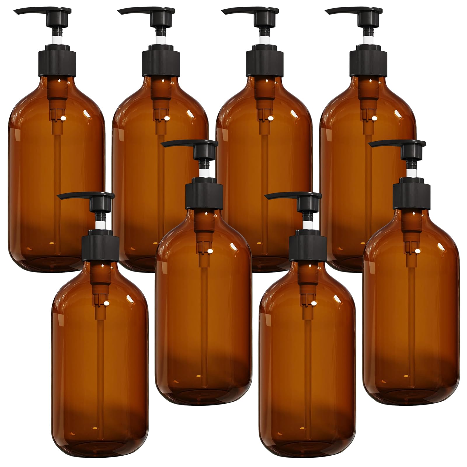 SENENQU 8 Pack 500ml / 17oz Pump Bottle Dispenser, Refillable Empty Soap Dispenser with Pump, Plastic Lotion Liquid Dispenser Bottle Container for Shampoo Conditioner Bathroom Kitchen - Brown