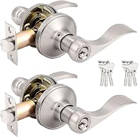 Probrico 2-Pack Wave Style Satin Nickel Keyed Alike Entry Door Levers - Reversible Locks for Interior Exterior Doors