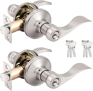 Probrico 2-Pack Wave Style Satin Nickel Keyed Alike Entry Door Levers - Reversible Locks for Interior Exterior Doors