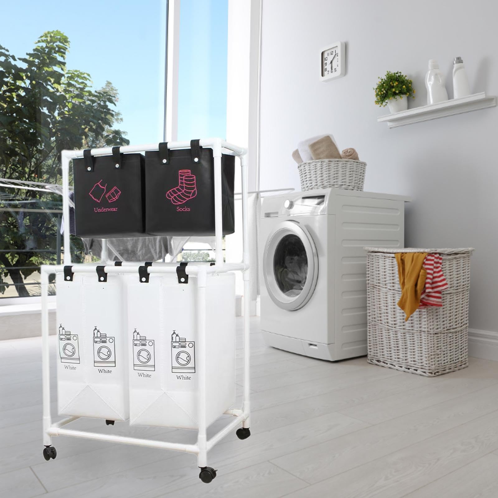 Cesto de Ropa con Ruedas, Estructura de Acero, Gran Capacidad, Bolsa para Guardar Ropa Sucia, Amplia Abertura, Adecuado para Dormitorio, Lavadero, Bañ, M