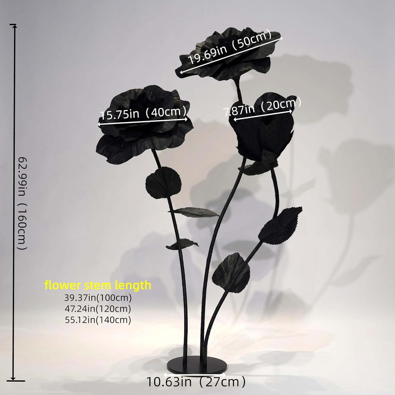 Giant Artificial Rose Decor, Oversized Standing Flower for Wedding Receptions, Photo Shoots, Parties & Romantic Spaces (Black)