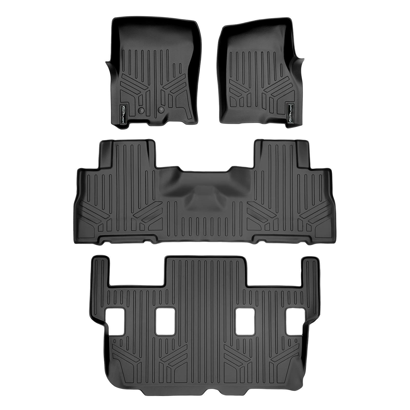 SMARTLINER Floor Mats 3 Row Liner Set Black Compatible with 2011-2017 Expedition/Navigator with 2nd Row Bucket Seats Without Console