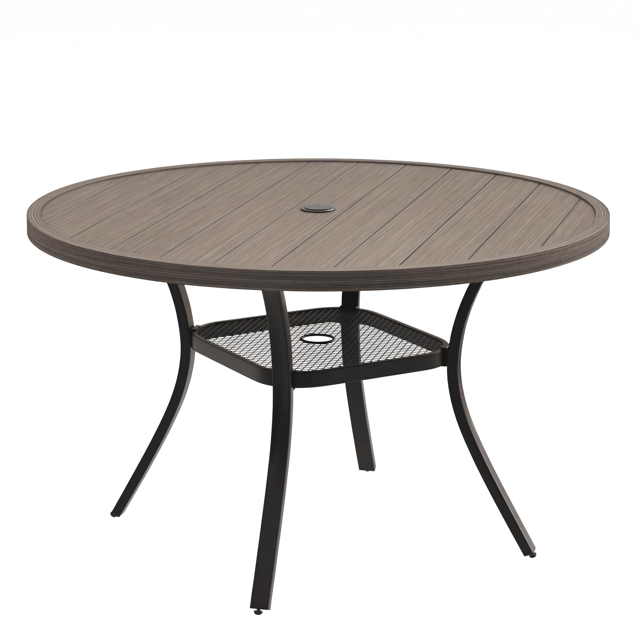 VICLLAX 40.7 Inch Metal Round Outdoor Dining Table with Grey Wood Grain