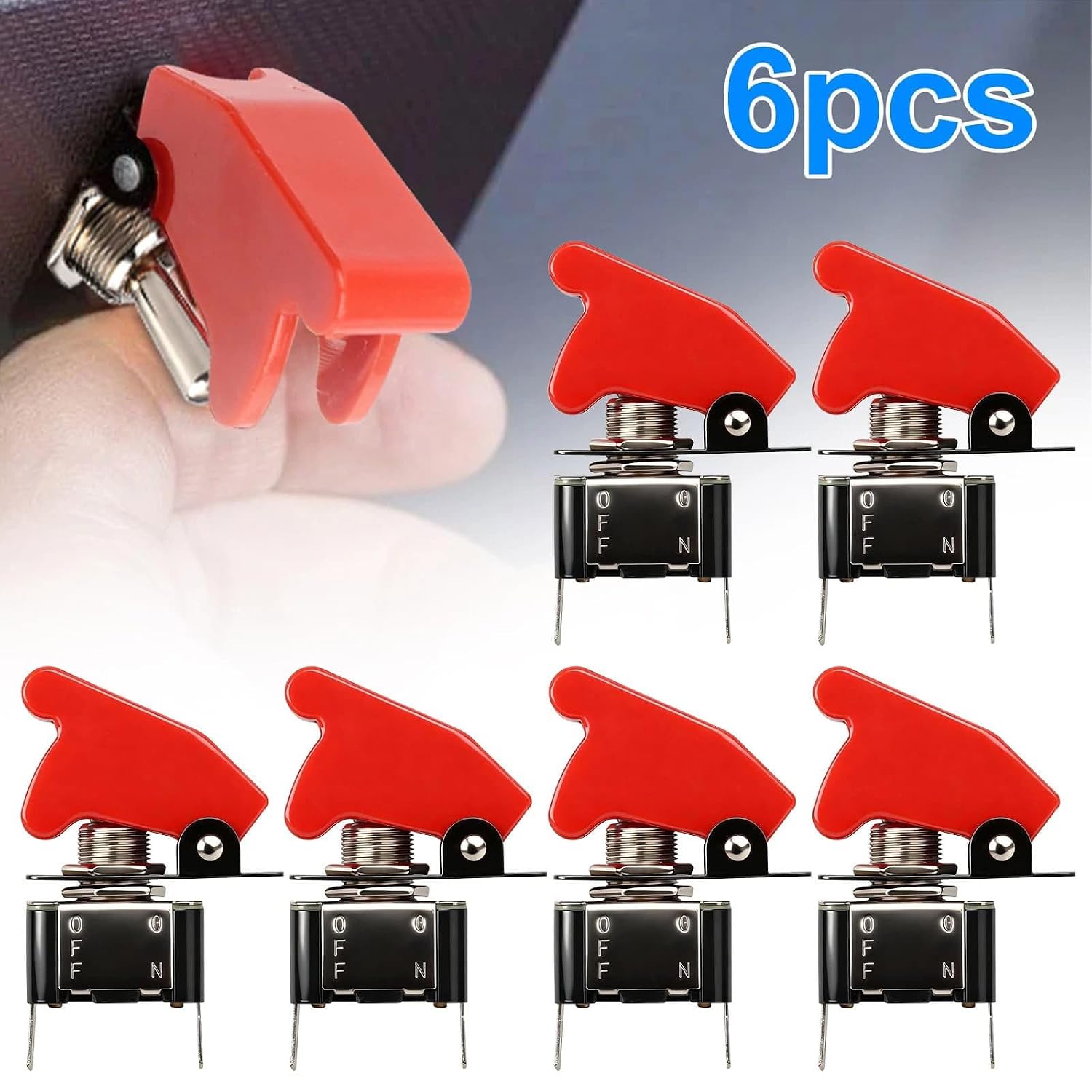 6pcs Rocker Toggle Switch, Car SPST ON/Off Toggle Switch 2Pin with Cover