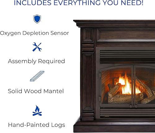 Miniatura 5 de Duluth Forge Sistema de chimenea de gas sin ventilación de combustible dual con manto, control de termostato, 6 troncos de fuego, uso con gas