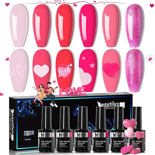 Miniatura 8 de beautilux Juego de esmaltes de uñas de gel rosa, 6 colores, 0.3 onzas líquidas, kit de esmalte de gel rosa claro, esmalte de uñas de gel UV, regalo